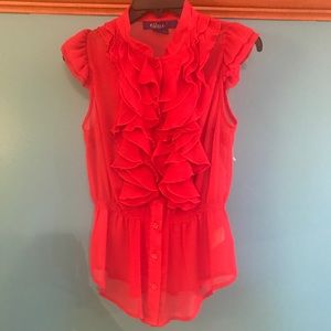 Red Ruffle Front Blouse with Elastic Waist